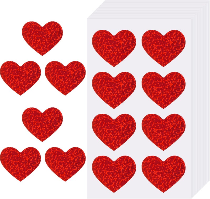 PureGuard Heart Stickers, PureGuard 240 PCS Valentine Red Heart Shaped Stickers 1.5 Inch Glitter Large Red Heart Stickers Bulk Self Adhesive Love Stickers for Envelopes Scrapbook Crafts Card - Image 1