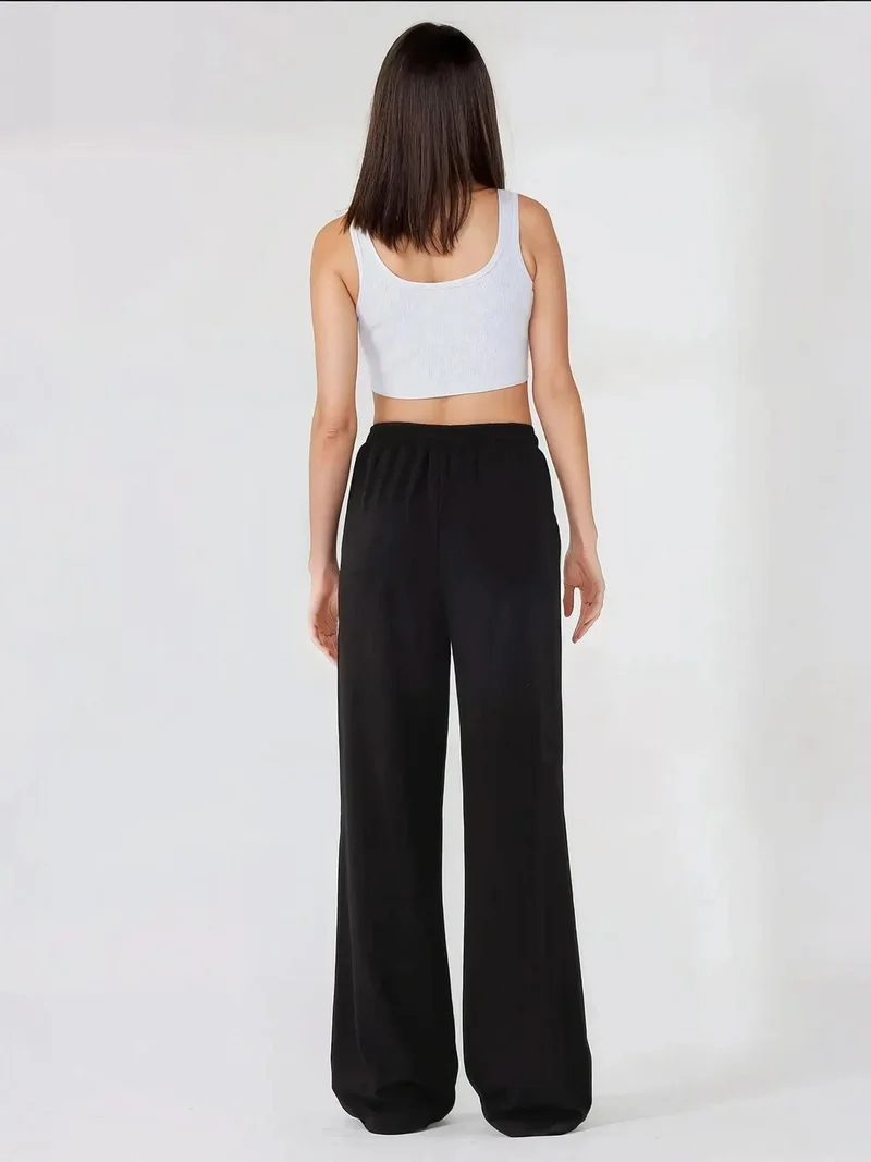 HICCUP Black Wide Leg Elastic Waist Sweatpants for Women | Best Price UAE