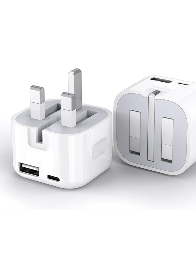 VEN-DENS Triple Plug Power Adapter ， Fast Charging USB C Plug for 35W Fast Charging 3 Pin UK, Foldable, Travel, Super Fast Charger, iPhone , 15, 14, 13, 12, 11 Pro Max, XS, XR, 8, SE, iPad, Samsung, Google Pixel, Multi-Device - Image 1