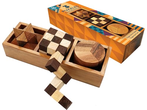 BSIRI 3 Puzzles in a Box Wooden Brain Teaser Puzzle 3D Mind Puzzle for Adults Educational Senior Games and Brain Games Ideal for Birthday Gifts and Patio Dcor - Image 1