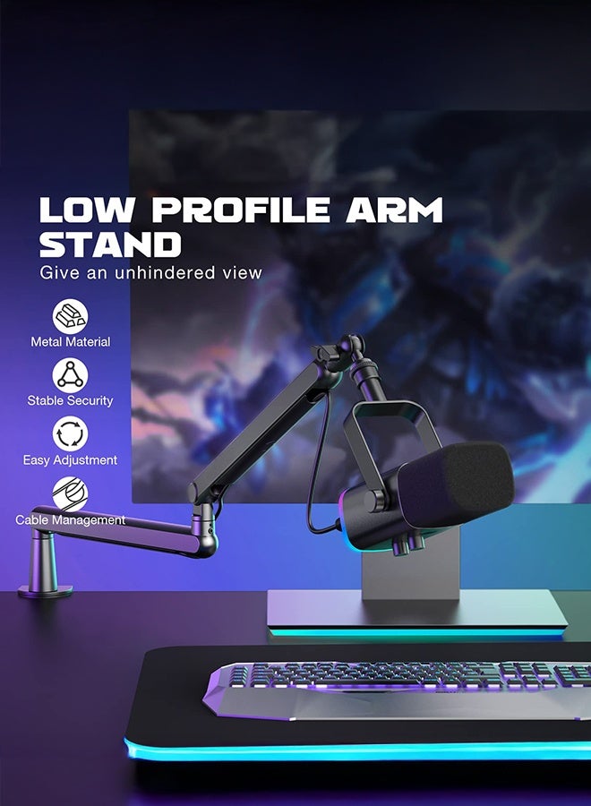 XiuWoo Microphone Boom Arm, Low Profile Adjustable Stick Microphone Arm Stand with Desk Mount Clamp, Screw Adapter, for Podcast Streaming Gaming Studio, black - Image 2