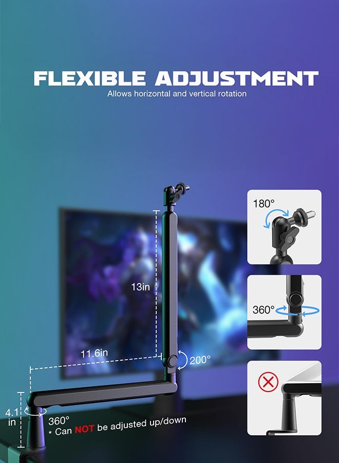 XiuWoo Microphone Boom Arm, Low Profile Adjustable Stick Microphone Arm Stand with Desk Mount Clamp, Screw Adapter, for Podcast Streaming Gaming Studio, black - Image 5