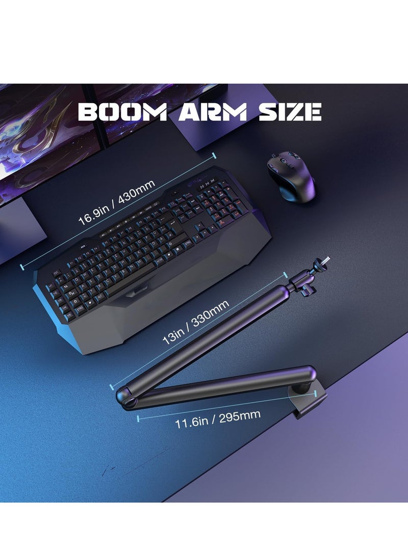 Microphone Boom Arm, Low Profile Adjustable Stick Microphone Arm Stand with Desk Mount Clamp, Screw Adapter, for Podcast Streaming Gaming Studio, black