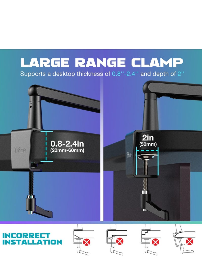 Microphone Boom Arm, Low Profile Adjustable Stick Microphone Arm Stand with Desk Mount Clamp, Screw Adapter, for Podcast Streaming Gaming Studio, black