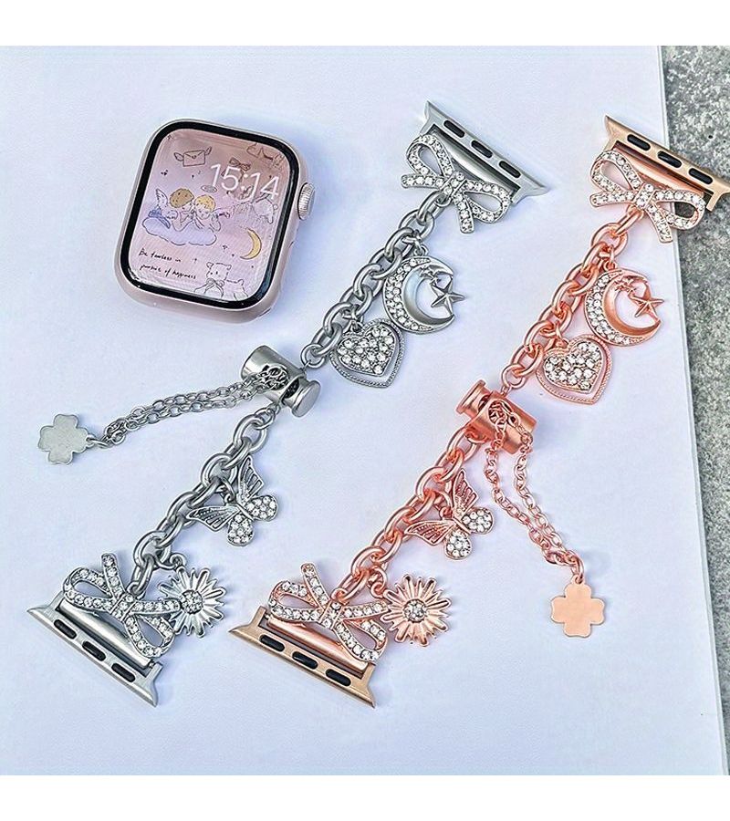 Strap Compatible with Apple Watch 38 to 49mm Silvery Diamond Star Moon Design - Image 5