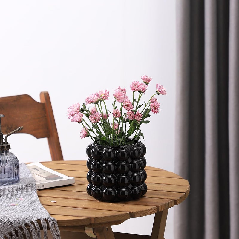 YANWE1 Bubble Vase, Black Ceramic Vase for Flowers, Boho Vases for Home Decor, Decorative Vases for Living Room, Office, Bathroom, Shelf, Fireplace, Farmhouse, Coffee Table, 5 Inches - Image 3