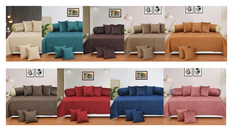 BEDSHED Set of 8 Pieces Touch Chenille Diwan Set for Living Room Dining Hall (1 Single Bedsheet, 5 Cushion Covers, 2 Bolster Cover) Beige - Image 4
