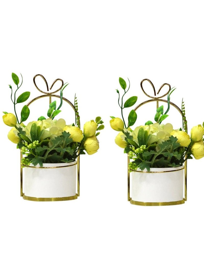 Olivia 2 Pcs Faux Yellow Flowers in Ceramic Flower Vases – Maintenance-Free Decoration for Home, Office & Celebrations - Image 3