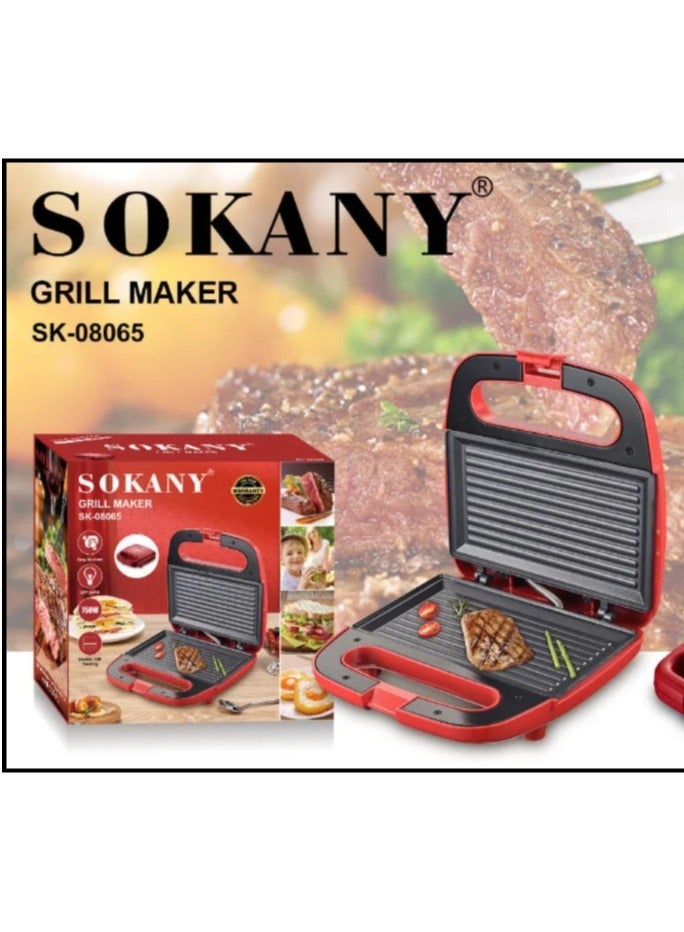 sokany Sokany Sandwich Maker and Grill 750W SK-08065 Red - Image 1