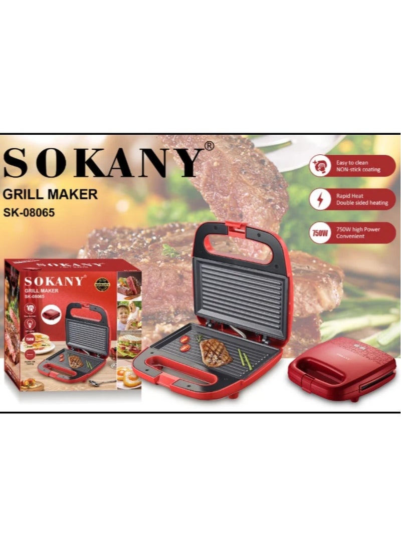 sokany Sokany Sandwich Maker and Grill 750W SK-08065 Red - Image 3