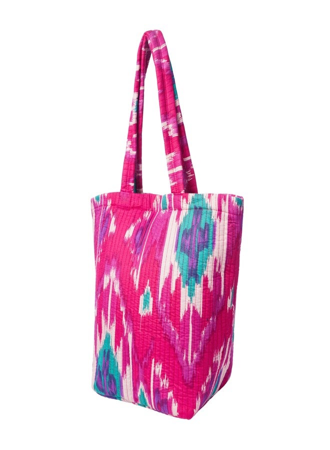 SENORA Stylish Floral Tote Bag for Women | Cotton Fabric Shoulder Handbag | Ideal for Daily Use, Shopping, Office & Travel, Pink, blue, cotton shopping bag - Image 2