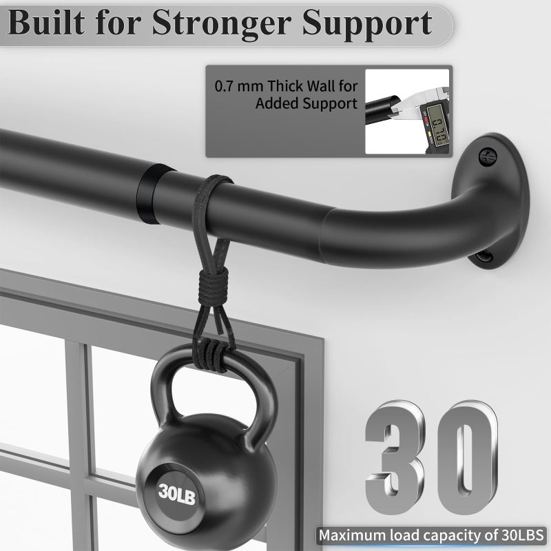 GTJ Wrap Around Black Curtain Rod for Windows 48-84 Inch, 1 Inch Heavy Duty Blackout Curtain Rod 34-95 Inches, Adjustable Curved Metal Drapery Rod, Matte Black - Image 3