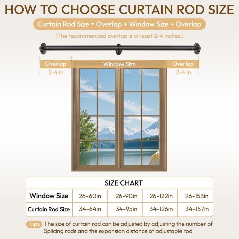 GTJ Wrap Around Black Curtain Rod for Windows 48-84 Inch, 1 Inch Heavy Duty Blackout Curtain Rod 34-95 Inches, Adjustable Curved Metal Drapery Rod, Matte Black - Image 5