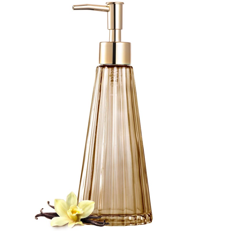 EMPO Vintage Elegant Glass Soap Dispenser Liquid SoapSanitizerShampoo Bottle with Pump Rustic Farmhouse Decor Hand Soap Dispenser Bathroom Accessories Brown