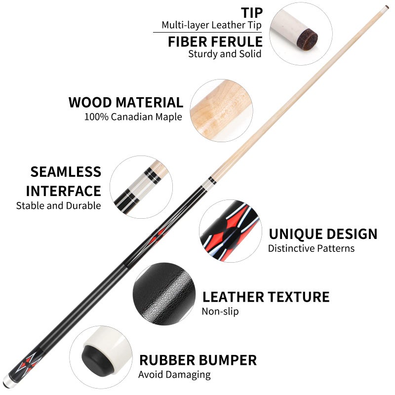 AKLOT 2 Set of Pool Cue Stick Pool Stick 58 inch Billiard Stick Mixed Weight Billiard Cue - Image 2