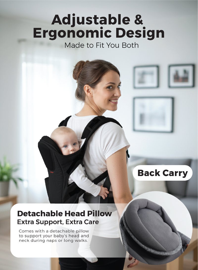 Zenito Infant Carrier - 3-18 months -Ergonomic 3-in-1 Baby Travel Carrier - Adjustable & Removable headrest - Black - Image 2