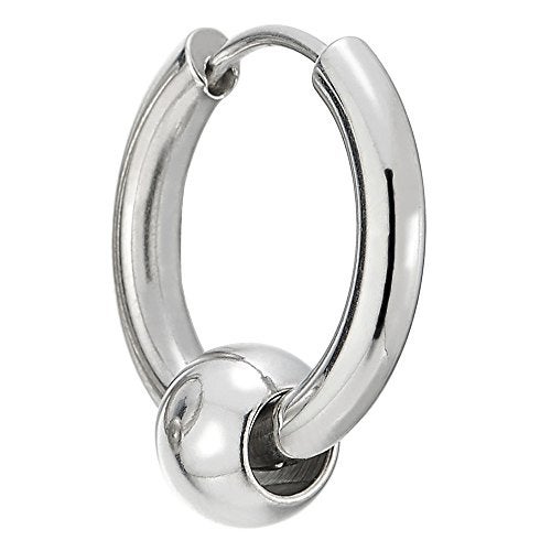 COOLSTEELANDBEYOND Stainless Steel Circle Beads Huggie Hinged Hoop Earrings for Men Women, 2pcs - Image 4