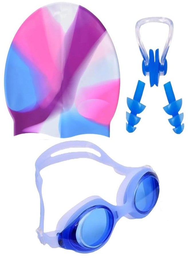 LEBAMI Swimming Kit for Unisex Adults & Kids | Goggles, Swim Cap, Nose Clip, Ear Plugs | Accessories for Swimming, Water Sports(Rainbow) - Image 1