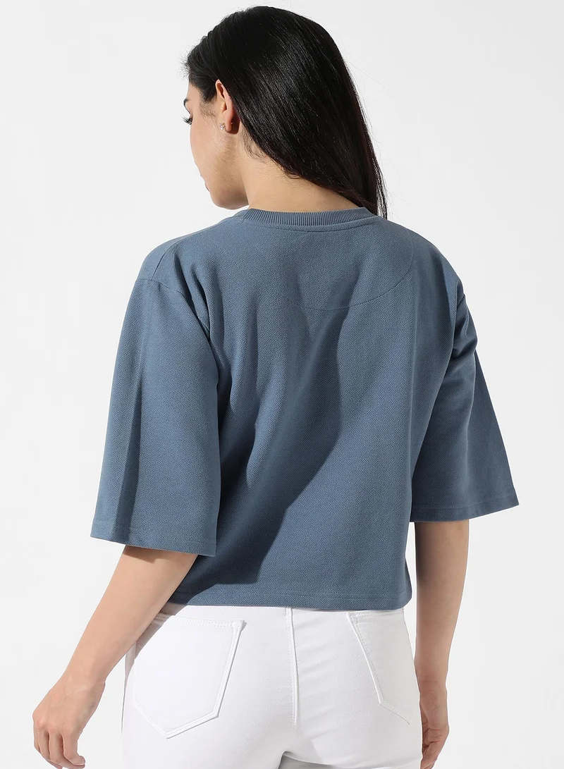 Campus Sutra Women's Icy Blue Typographic Print Top