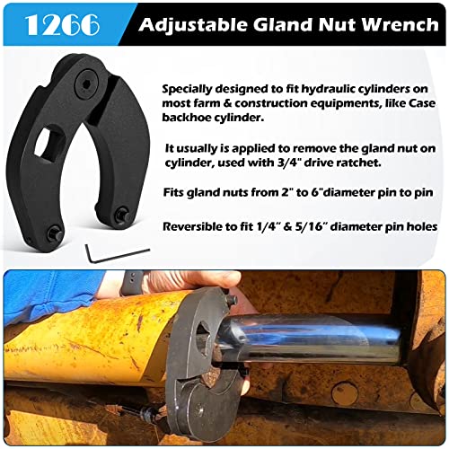 Sunluway 1266 Adjustable Gland Nut wrench & 7463 Small Adjustable Gland Nut Wrench Universal for Hydraulic Cylinders on Most Farm & Construction Equipment, Remove Gland Nuts Easily - Image 3