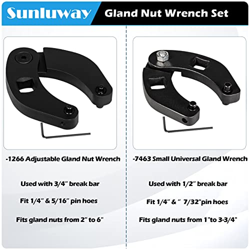 Sunluway 1266 Adjustable Gland Nut wrench & 7463 Small Adjustable Gland Nut Wrench Universal for Hydraulic Cylinders on Most Farm & Construction Equipment, Remove Gland Nuts Easily - Image 2