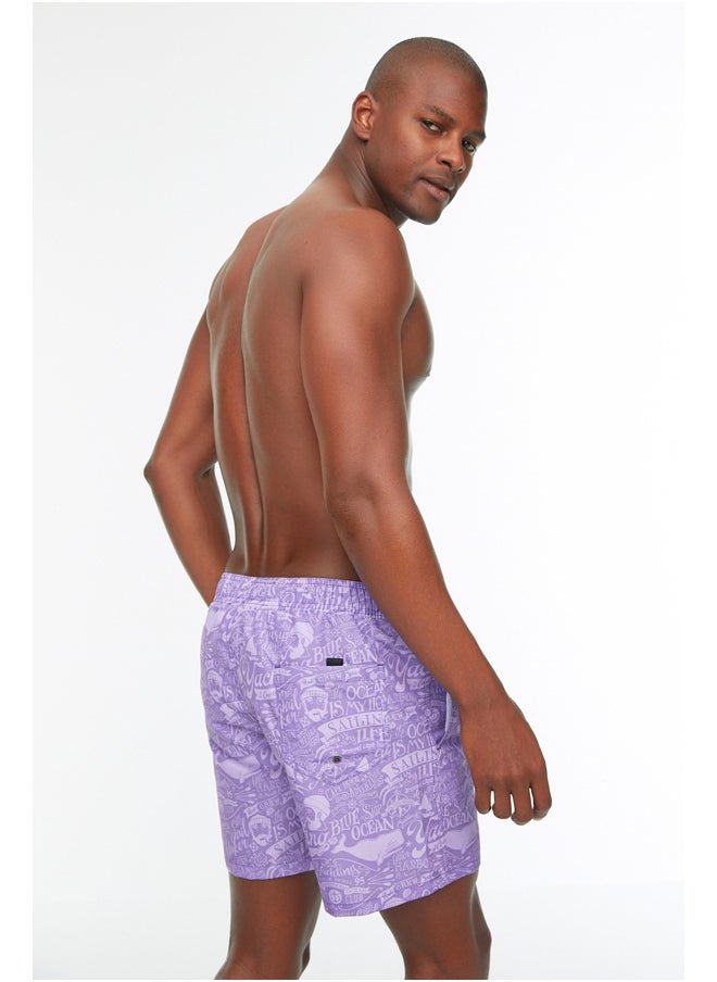 trendyol - Lilac Text Printed Standard Size Swimwear Marine Shorts TMNSS20DS0003 - Image 1