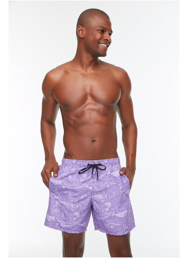 trendyol - Lilac Text Printed Standard Size Swimwear Marine Shorts TMNSS20DS0003 - Image 1