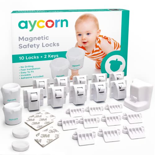 AYCORN Safety Magnetic Child Locks for Cabinets 10 Locks 2 Keys Baby Proofing Cabinet Locks for Doors and Drawers 10 Pack Easy Install No Screws or Drilling Toddler Child Proof Cabinet Latches - Image 1