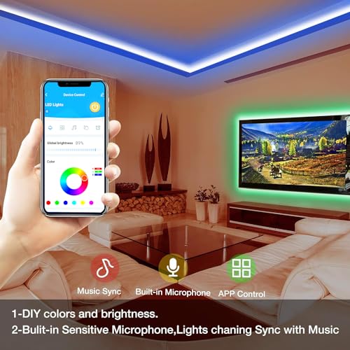 DAYBETTER Smart RGB Led Strip Lights, 50ft Led Lights for Bedroom with App Control, Multicolor Changing Led Light Strips Apply for Home Decor, Living Room, Kitchen, Home Party Decoration, 12V - Image 3