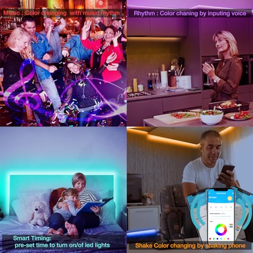 DAYBETTER Smart RGB Led Strip Lights, 50ft Led Lights for Bedroom with App Control, Multicolor Changing Led Light Strips Apply for Home Decor, Living Room, Kitchen, Home Party Decoration, 12V - Image 5