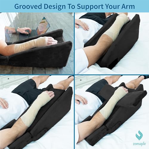 ZOMAPLE Arm Elevation Pillow, Grey – Reduce Swelling & Relieve Pain with Elbow Support – Adjustable, Gel-Infused Foam, Hot/Cold Gel Pack & Washable Cover – Arm Support Pillow for Post-Surgery Recovery - Image 3
