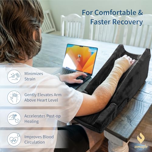 ZOMAPLE Arm Elevation Pillow, Grey – Reduce Swelling & Relieve Pain with Elbow Support – Adjustable, Gel-Infused Foam, Hot/Cold Gel Pack & Washable Cover – Arm Support Pillow for Post-Surgery Recovery - Image 2