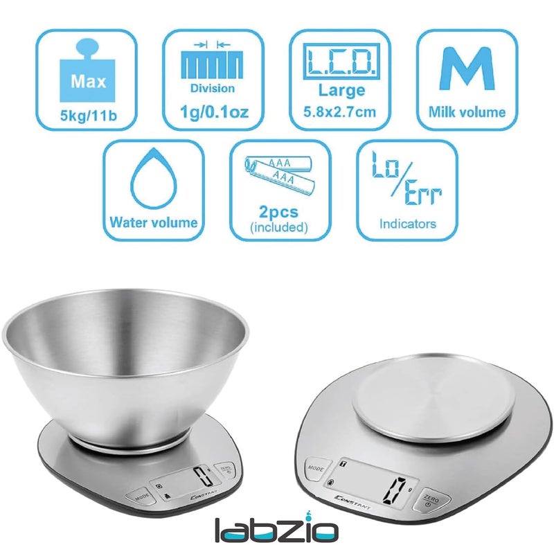 LABZIO ™ Digital Kitchen Weighing Scale | 1g–5kg Capacity | High Precision Food & Baking Scale | Slim Design with Auto-Off Function | Battery Included | Ideal for Home & Cooking Use (Silver) - Image 5