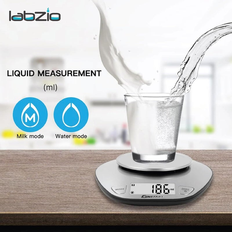 LABZIO ™ Digital Kitchen Weighing Scale | 1g–5kg Capacity | High Precision Food & Baking Scale | Slim Design with Auto-Off Function | Battery Included | Ideal for Home & Cooking Use (Silver) - Image 2