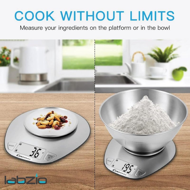 LABZIO ™ Digital Kitchen Weighing Scale | 1g–5kg Capacity | High Precision Food & Baking Scale | Slim Design with Auto-Off Function | Battery Included | Ideal for Home & Cooking Use (Silver) - Image 4
