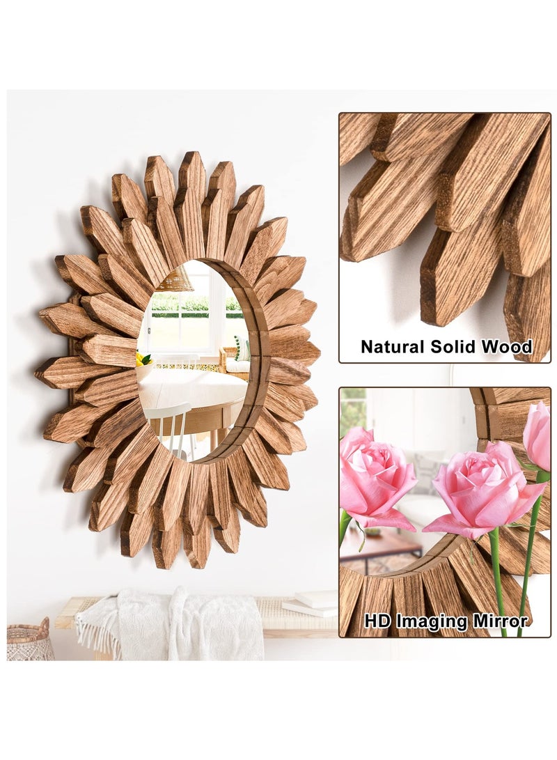 12 Inch Boho Sunburst Mirror Rustic Round Wood Decorative Wall Art for Entryway Bedroom Living Room Carbonized Black  - Image 4
