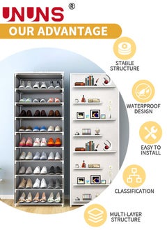 UNUNS Shoe Rack Cabinet,10 Tiers Shoe Rack Storage Box For 27 Pairs,Foldable Shoes Organizer Cover,Shoe Cover Rack,Portable Shoe Storage Cabinet 58X158 Cm  - Image 5