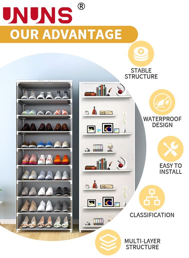UNUNS Shoe Rack Cabinet,10 Tiers Shoe Rack Storage Box For 27 Pairs,Foldable Shoes Organizer Cover,Shoe Cover Rack,Portable Shoe Storage Cabinet 58X158 Cm - Image 5