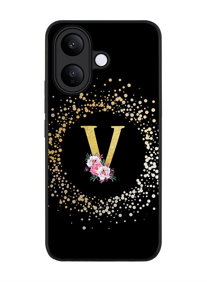 For vivo V60 Lite 5G / V60 Lite 4G Case,Slim fit Camera Protection, Shockproof Thin Phone cover  - Custom Monogram Floral - V ( Black )