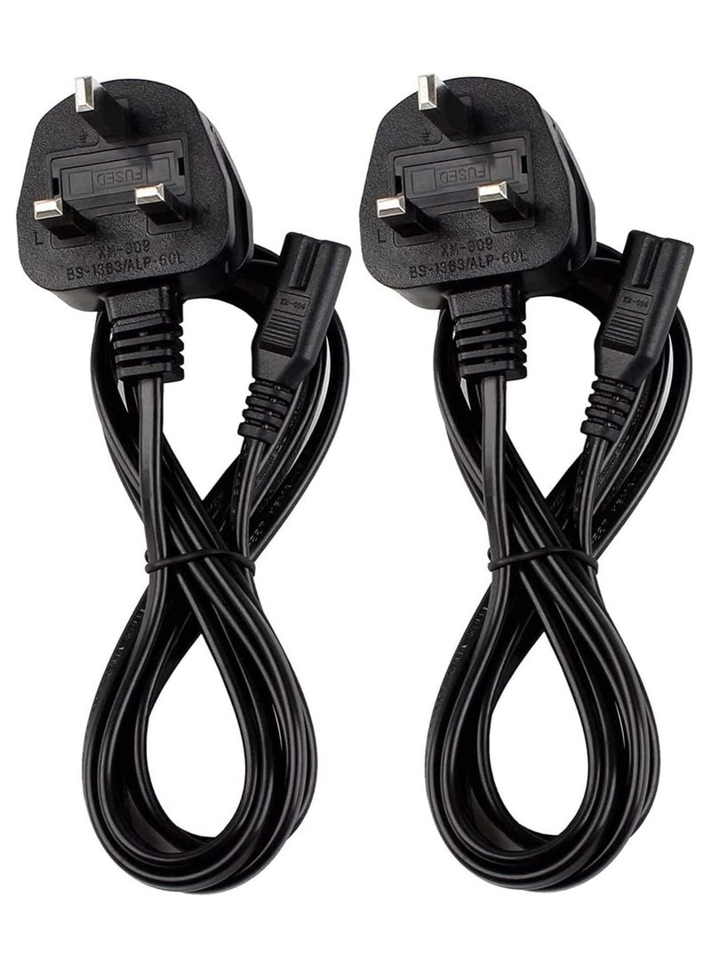 2Pcs 1.5Meter) Power Cable 3 Pin IEC C7 UK Mains Plug to Figure 8 Connector Socket Power Cord Leads For Samsung LG TCL Sony TV PS5 PS4 PS3 PC Monitors Computer Printer Camera Home Audio - Image 1
