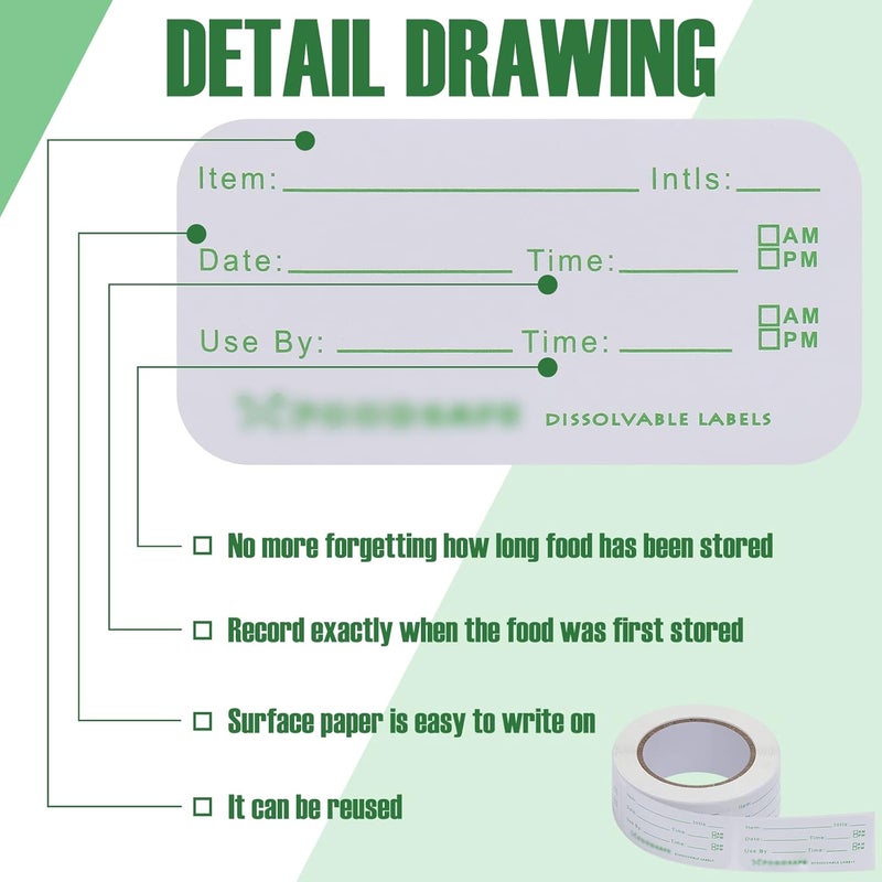 Outus 3000 قطعة ملصقات الطعام للحاويات 1 × 2 بوصة ملصقات تاريخ انتهاء الصلاحية مقاومة للماء تحضير الوجبات ملصقات تخزين الطعام القابلة للذوبان شريط الفريزر سهل الكتابة للاستخدام المنزلي والمطاعم - Image 4