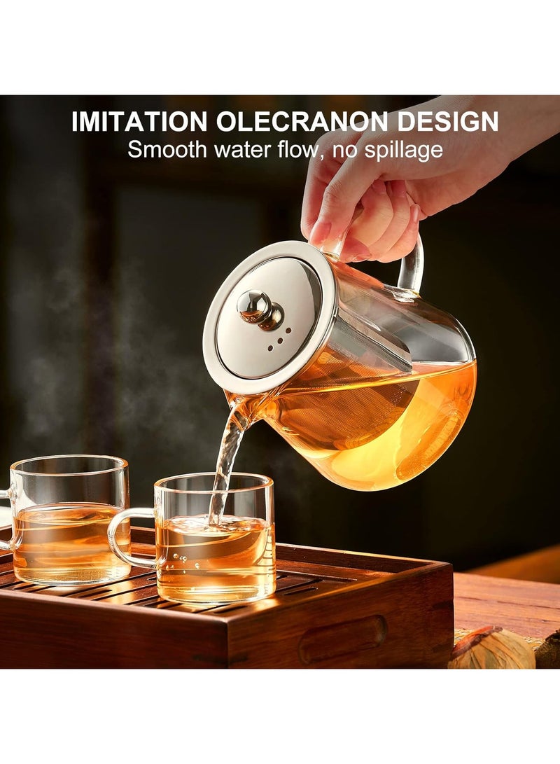 Clear Glass Teapot with Infuser, Round Shape Infuser Tea Pot, Heat-Resistant Borosilicate Glass Strainer Teapot, Stovetop Safe Tea Maker（950ML)  - Image 3