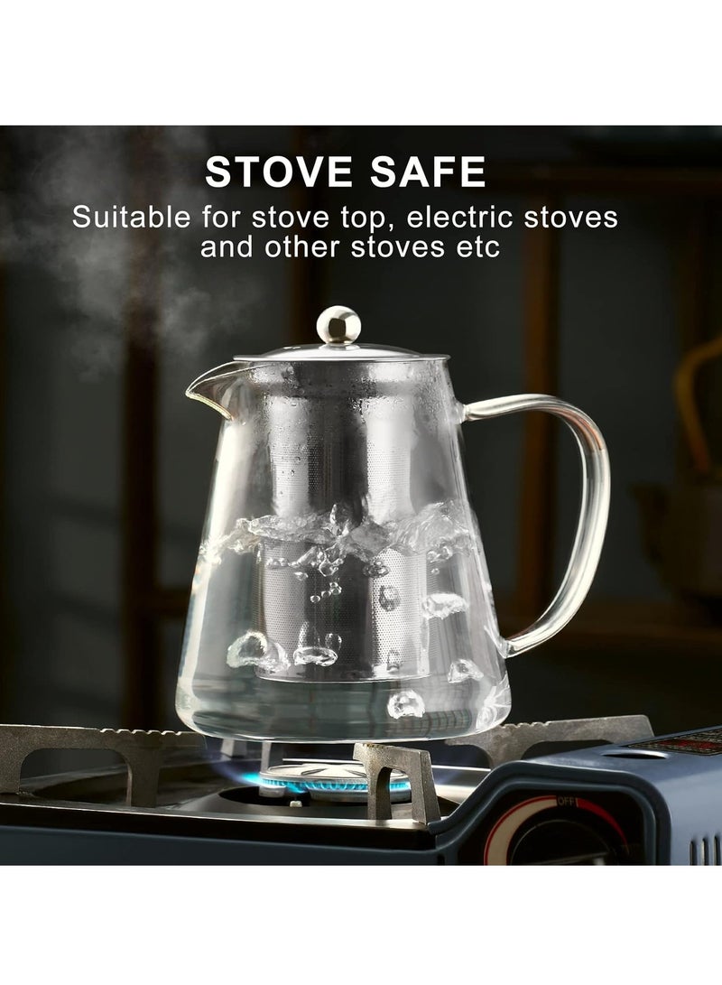 Clear Glass Teapot with Infuser, Round Shape Infuser Tea Pot, Heat-Resistant Borosilicate Glass Strainer Teapot, Stovetop Safe Tea Maker（950ML)  - Image 4