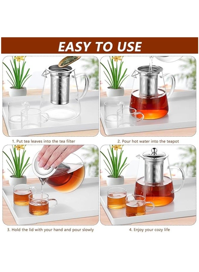 Clear Glass Teapot with Infuser, Round Shape Infuser Tea Pot, Heat-Resistant Borosilicate Glass Strainer Teapot, Stovetop Safe Tea Maker（950ML)  - Image 5