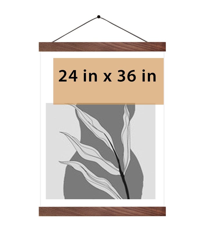MAGNETIC POSTER HANGER FRAME 24 INCH WIDE WALNUT STRONG MAGNET PREMIUM WOOD AND QUICK ASSEMBLY WALL HANGING WOODEN FRAME FOR POSTERS SCROLL PICTURE PRINT 24X36 24X30 24X32