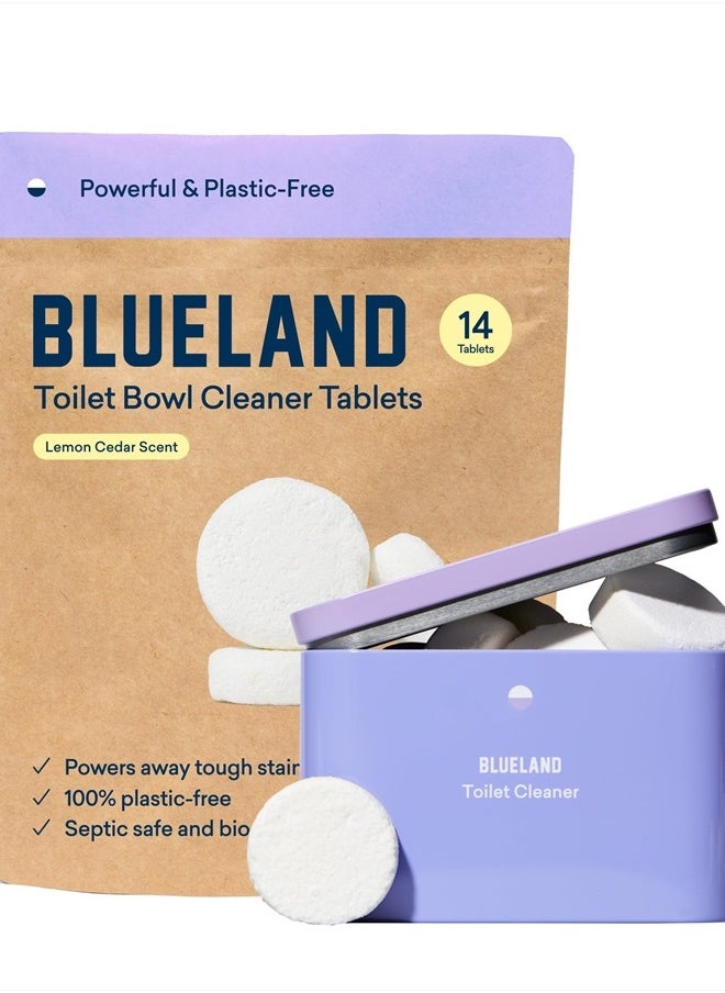 Blueland Toilet Bowl Cleaner Starter Set - Eco Friendly Products & Cleaning Supplies - No Harsh Chemicals, Plant-Based - Lemon Cedar - 14 tablets  - Image 1