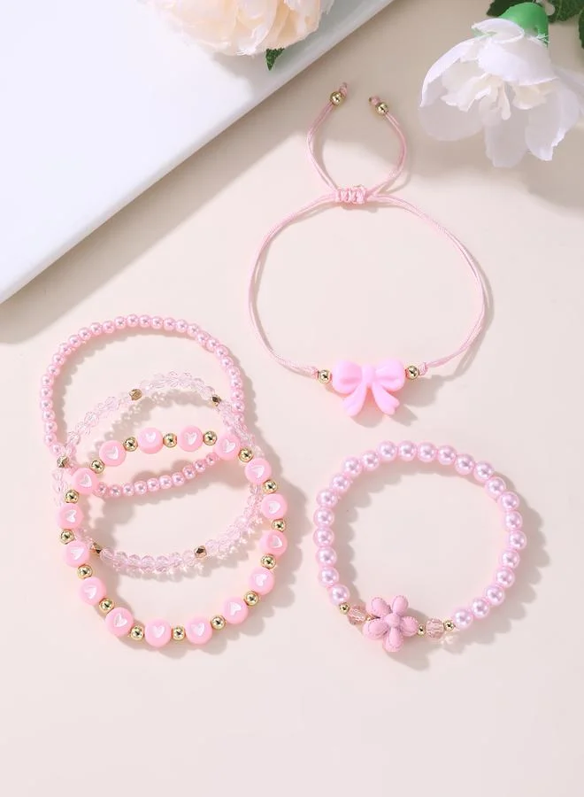 Take Two  Pack of 5 - Girls Pink Pearl and Heart Charm Bracelets for Women | Best Price UAE