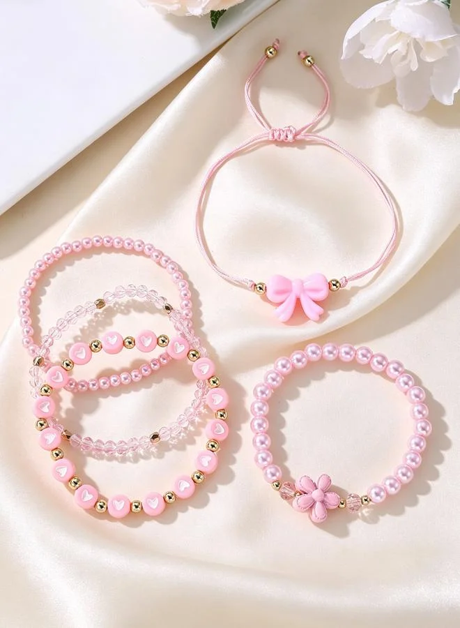 Take Two  Pack of 5 - Girls Pink Pearl and Heart Charm Bracelets for Women | Best Price UAE