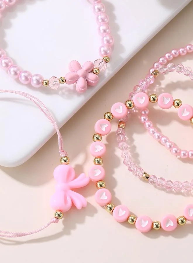 Take Two  Pack of 5 - Girls Pink Pearl and Heart Charm Bracelets for Women | Best Price UAE