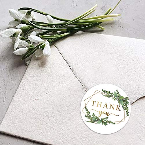 Mr.Mug 500 Chic Golden Greenery Frames Thank You Label Stickers, 1.4 Inches Circle Round Green Palm Leaves Wreath Thank You Stickers. - Image 5